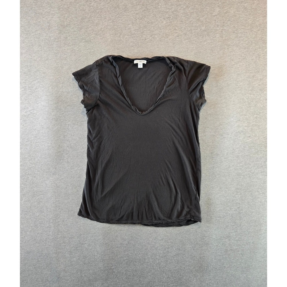 James Perse Shirt Womens 0 XS High Guage Deep V Tee Black WEK3182 Short Sleeve
